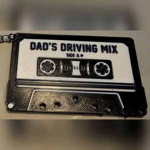 Double-Sided Blue Mixtape Keychain | 3D Printed Retro Cassette | Dad’s Driving
